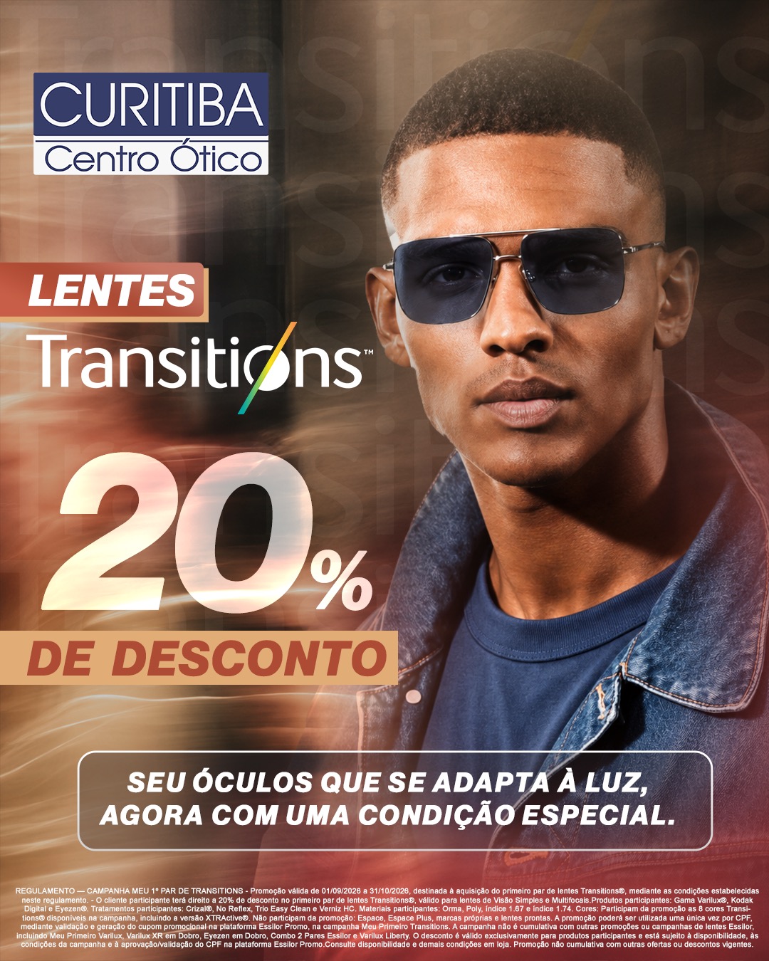Lentes Transitions com 20% de desconto